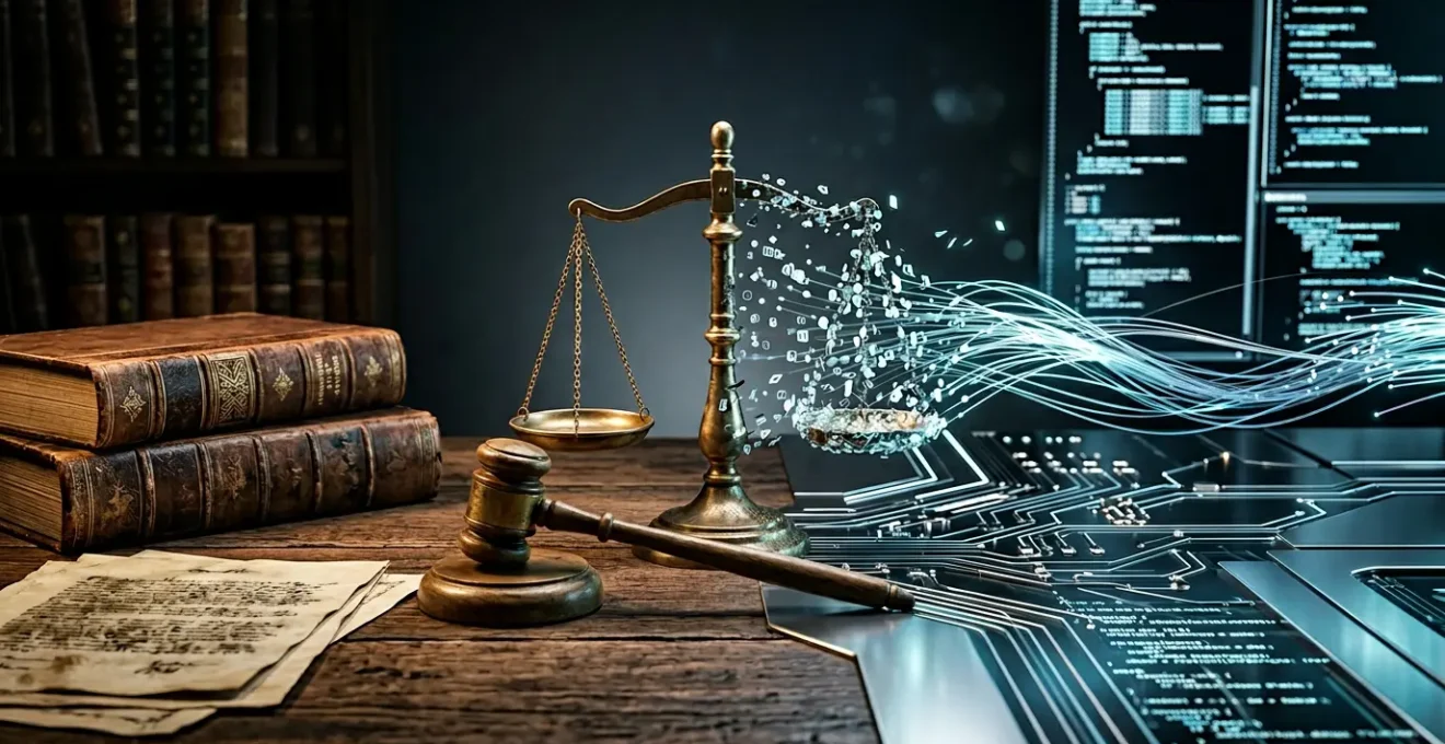 Représentation visuelle du processus de transformation des règles juridiques d'assurance en code informatique