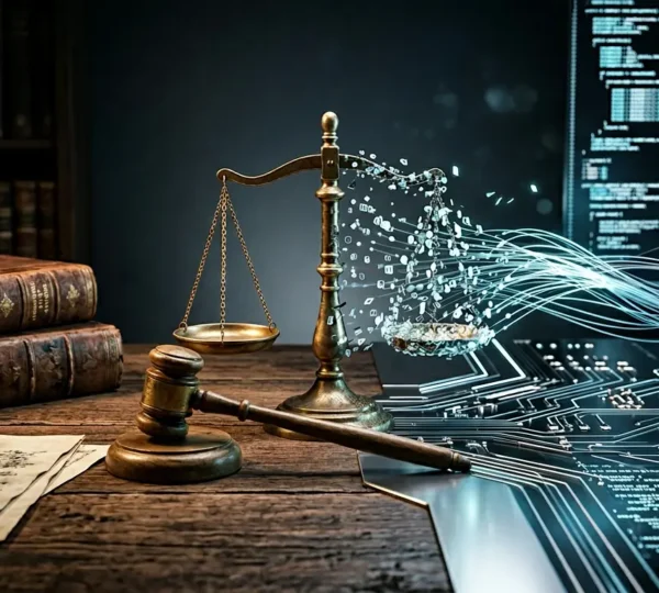 Représentation visuelle du processus de transformation des règles juridiques d'assurance en code informatique