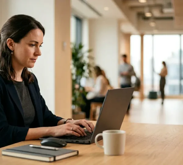 Professionnel en action configurant un système informatique pour la gestion déléguée en assurance